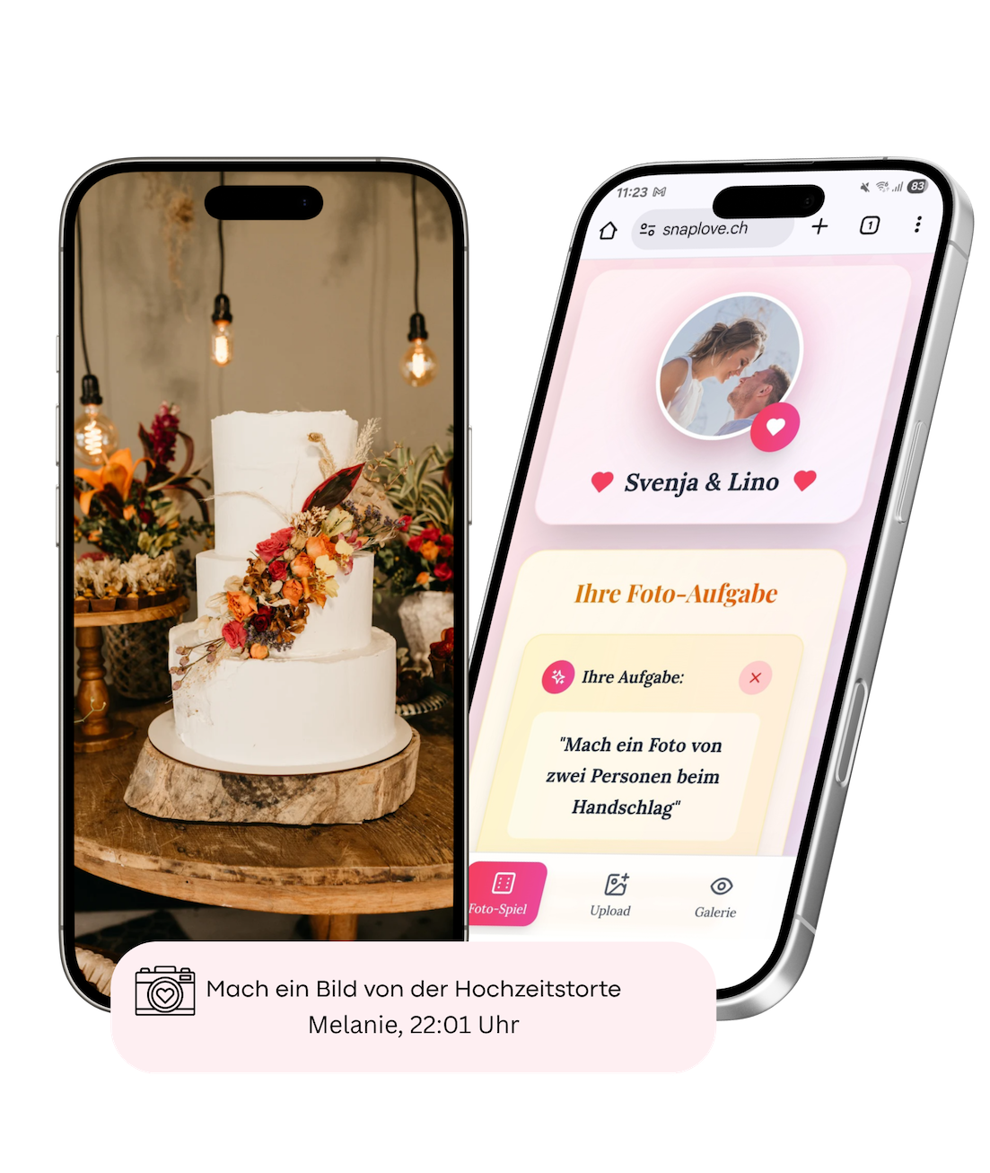 SnapLove - Zwei Smartphones zeigen die App-Oberfläche