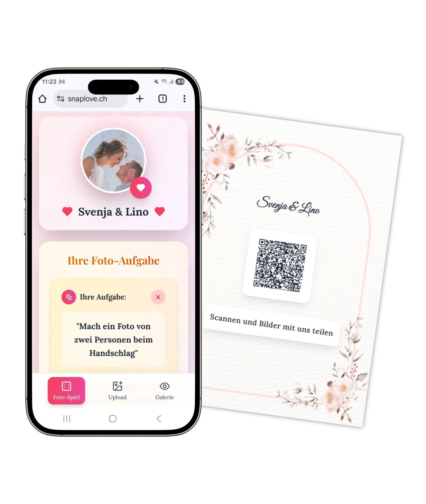 SnapLove - Zwei Smartphones zeigen die App-Oberfläche